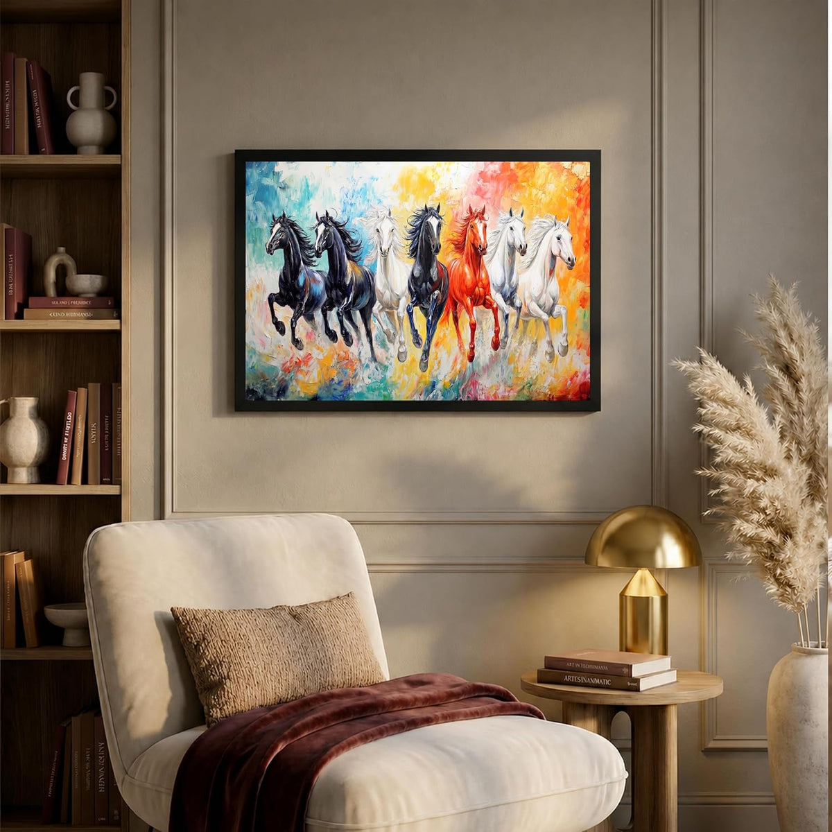 7 Horse Vastu Wall Painting (Landscape Collection) (Natural, Design 26, 48L x 33W cm)