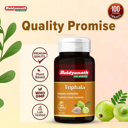 Baidyanath Triphala -60 Tablets | Ayurvedic Blend of Amla, Haritaki & Baheda | Supports Digestion & Gut Health |