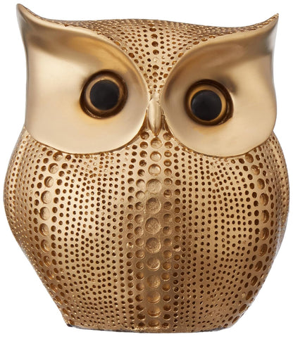 Modern Classy Happy Owl Resin Art Figure Showpiece (Golden, 13 cm, 6.5 cm)