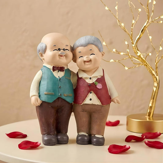 Old Couple Statue Vintage Old Man & Woman Figurine Romantic Grandparents Idol Love Showpiece Decorative Item for Anniversary Retirement Birthday Gift Valentines Day Home & Office Décor
