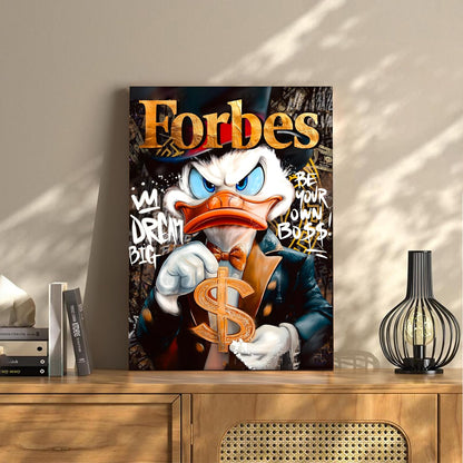 Luxury Cartoon Duck Pop Art Canvas Wall Art Painting For Living Room | Money Motivation Street Art Wall Art Painting | Modern Success-Themed Artwork for Home & Office, 41x56 cm
