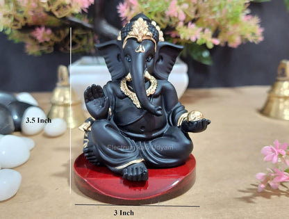 Handcrafted Poly Resin Ganesha Statue with Base - Perfect for Car Dashboard, Office Desk, Shelves, and Home Decor - Ideal Housewarming Gift! (Gaddiblackwithbase)