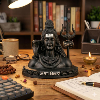 B.R STORE Lord Shiva Idol Bust with Om Namah Shivaya Base | Mahadev Black Statue Decorative Murti | Hindu God Shiv Shankar Showpiece for Home Temple, Office & Gifting