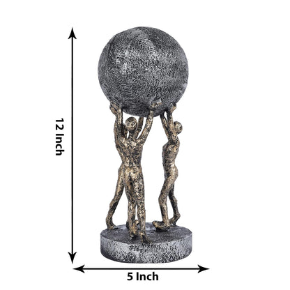Men Group Carrying Earth Showpiece for Home Decorative Item, Home Shelf Decorative Figurines (Golden)