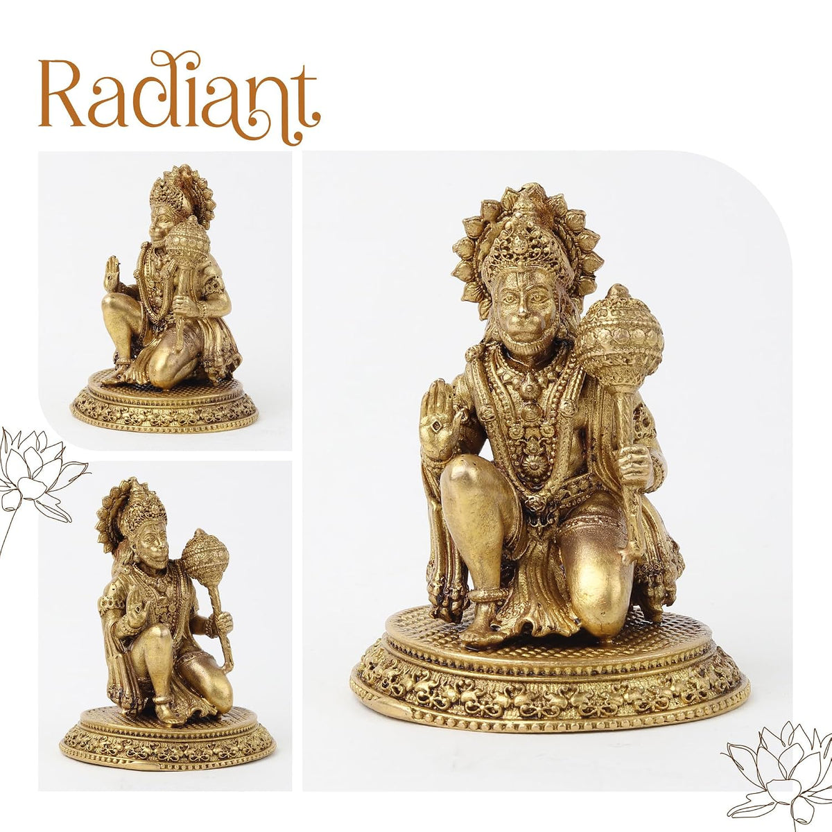 Brass Hanuman Ji Idol | Handcrafted Hanuman Murti for Pooja Room | Home Temple & Festival Gift (Design03: H5 x W5 x H6.5 cm)