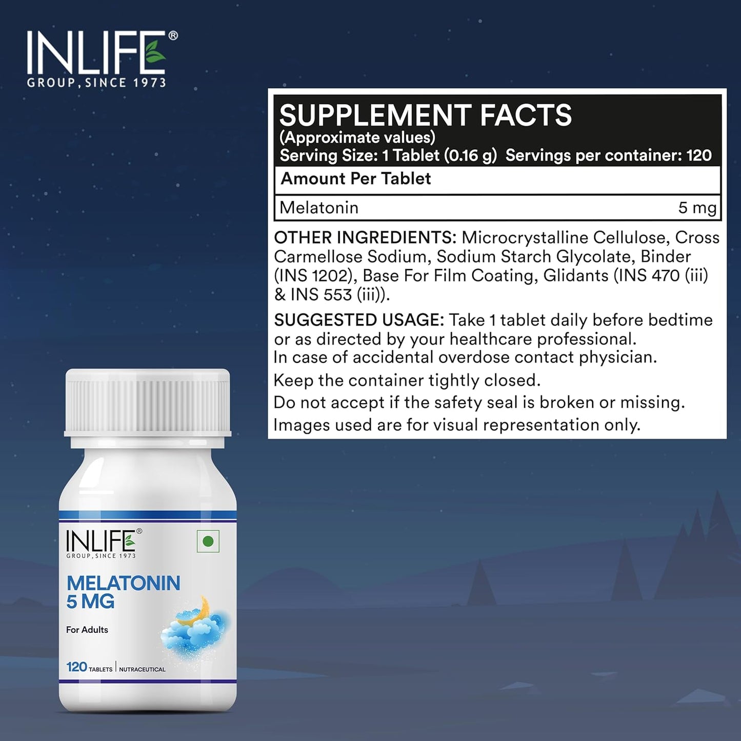 INLIFE Melatonin 5mg Tablets | Supports Sleep and Relaxation | Vegetarian Friendly & Easy to Swallow Supplement for Men and Women - 120 Tablets