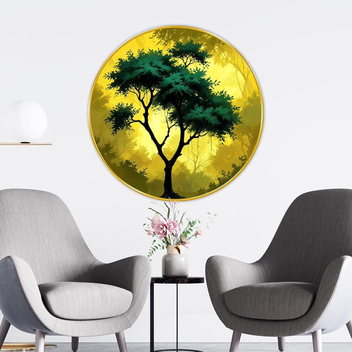 Abstract Tree modern art Premium Sparkle lamination Golden Slim Frame 50.8 cm x 50.8 cm Large Size, For Home/Office/Hotel painting GRL115