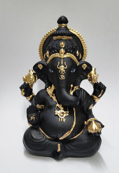 Black Terracotta Vinayagar Ganesha Idol Perfect for Car Dashboard, Office Desk, Home Decor, and Gifting | (BLACKTERRAVINAYGARA 4")