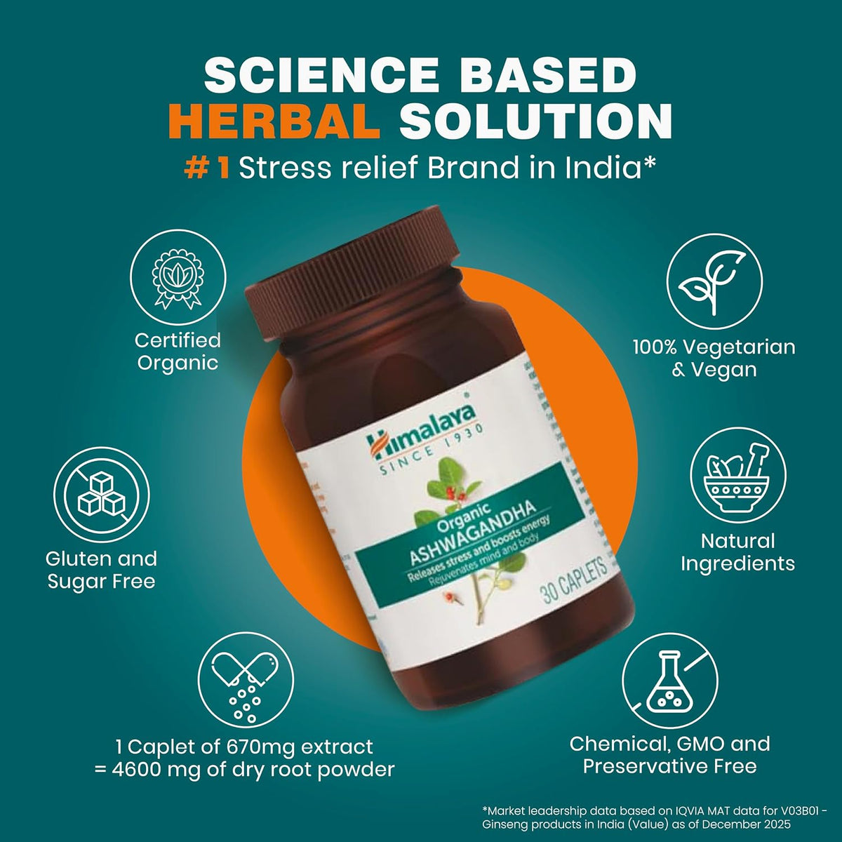 Himalaya Organic Ashwagandha 670Mg Tablet | 100% Pure Ashwagandha Root Extract | Clinically Proven | Helps Relieve Stress & Anxiety | Rejuvenates Mind And Body | Pack Of 30