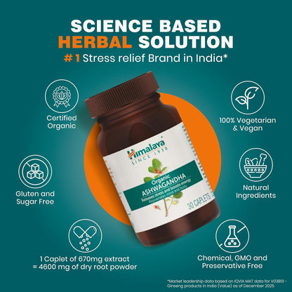 Himalaya Organic Ashwagandha 670Mg Tablet | 100% Pure Ashwagandha Root Extract | Clinically Proven | Helps Relieve Stress & Anxiety | Rejuvenates Mind And Body | Pack Of 30