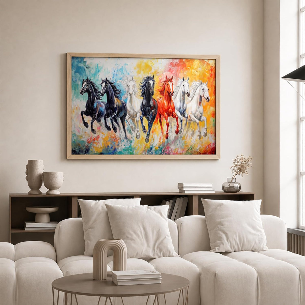 7 Horse Vastu Wall Painting (Landscape Collection) (Natural, Design 12, 13x19 Inch)