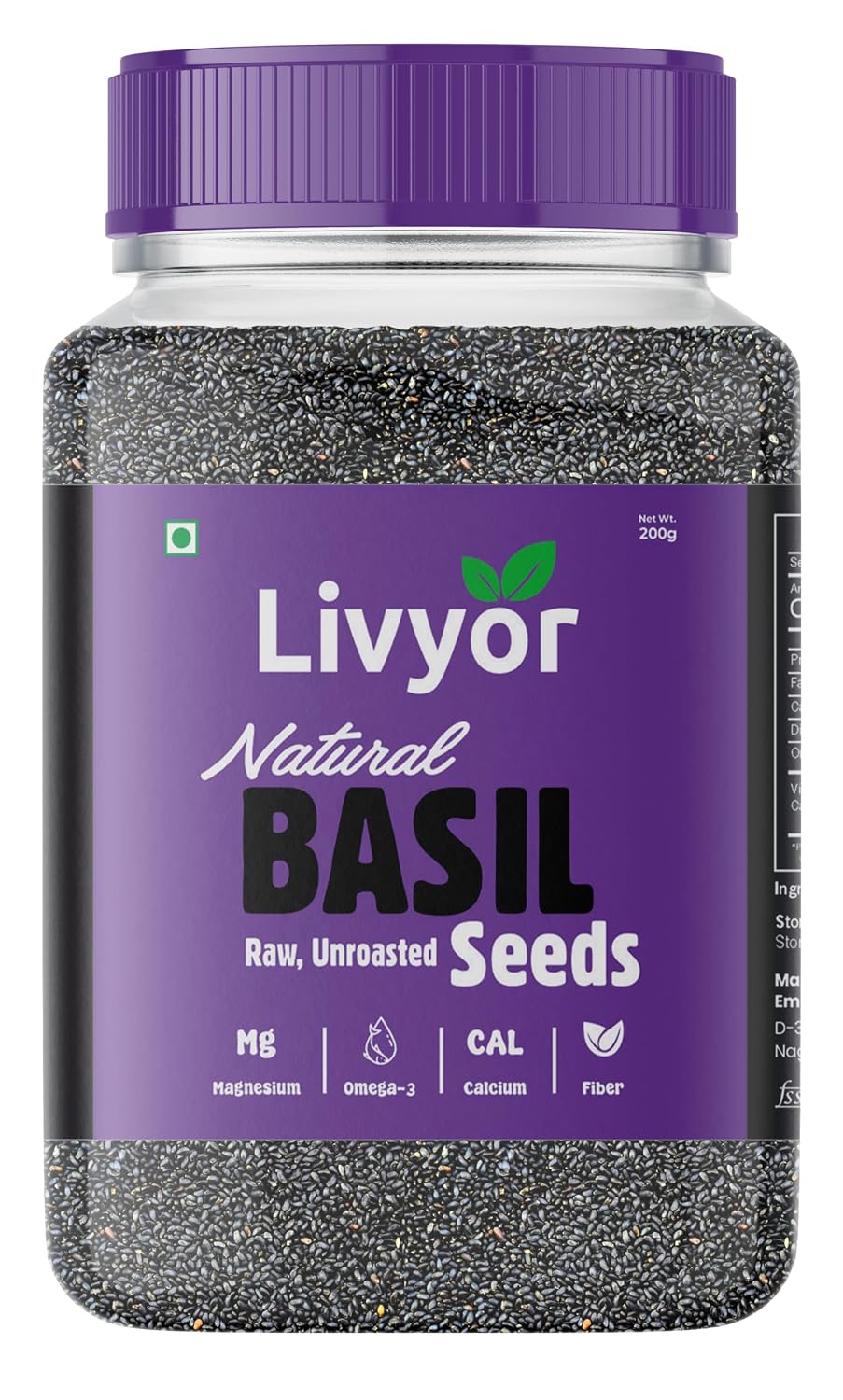 Livyor Raw Basil Seeds for eating - 200g | Sabja Seeds | Tukmaria | Reduces Body Heat | High in Omega-3, Fibre & Plant Protein | Natural Superfood for Weight Management, Digestion & Hydration | Pack of 1