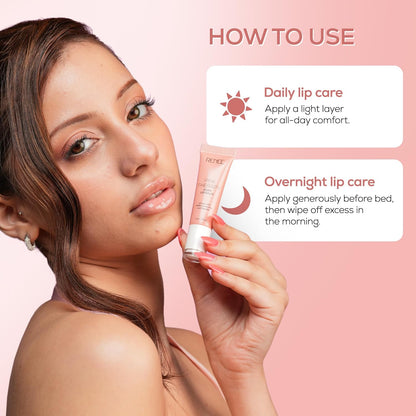 RENEE Pink Therapy PDRN Overnight Lip Repairing & Moisturising Lip Balm For Dry, Chapped Lips | Glossy Finish, Revives Lip Barrier & Improves Elasticity | With Vegan PDRN, Peptides & Ceramides | 10g