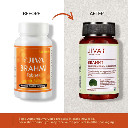 Jiva Brahmi Tablets 500mg | 100% Ayurvedic Formulation Rejuvenates Nervous System, Reduces Stress, Anxiety And Slows Down Aging- 120 Tablets