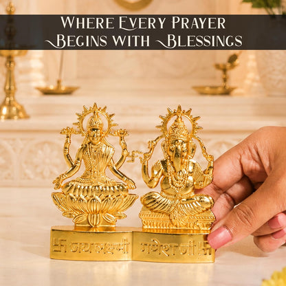 Ganesh Lakshmi Metal Idol Ganesh and Laxmi Murti for Mandir, Pooja Room, Ganesha Statue Diwali Decoration for Home Diwali Gifts, for Family and Friends, 11x11 CM