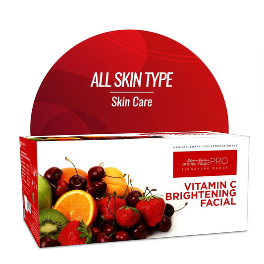 Aroma Magic 6 step Vitamin C Skin Brightening Facial Kit | Exfoliates, Reduce sunburn, Brightens skin | Lemon Essential Oil +Almond Oil +White Ginseng |All Skin | Small |Pack of 1 (50g + 9ml)
