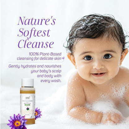 Farmherbs 100% Herbal Plant-Based Gentle Baby Wash for Newborns & Babies, Tear-Free Mild & Moisturizing Formula, pH 5.5 Balanced, Based on Panchavalkadi Thaila, with Blue Water Lily, Botanical Hyaluronic Acid & Natural Vitamin E - 200 ml