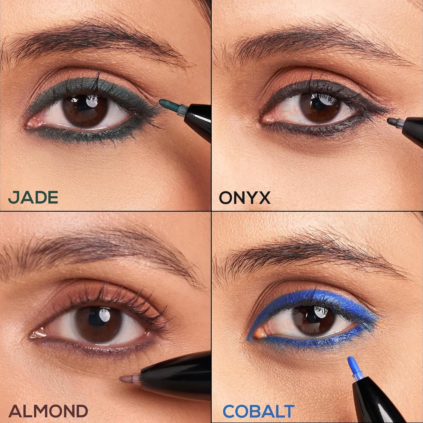 RENEE Bold 4-4-in-1 Kajal - Four Shades Black, Brown, Teal & Blue | Matte Finish | Rich Color Payoff | One-stroke Application | Travel Friendly | Easy to Use