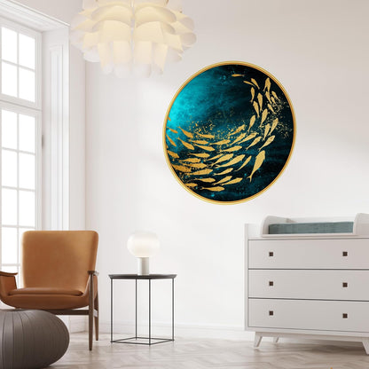 golden fish modern art Premium Sparkle lamination Golden Slim Frame 50.8 cm x 50.8 cm Large Size, For Home/Office/Hotel painting GRL-38