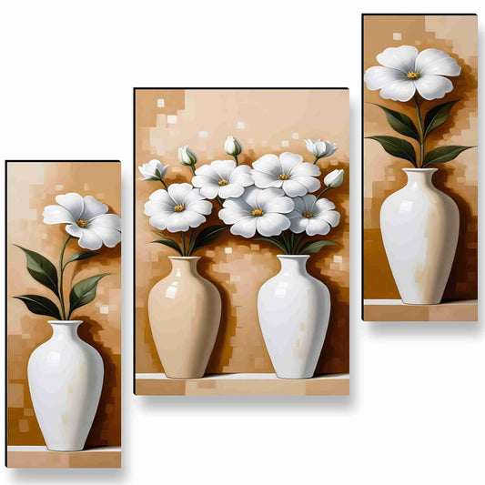 flower pot Paintings for Wall Decoration - Set Of 3, 3d modern art Painting for Living Room Large Size with Frames for Home Decoration, Hotel, Office painting 50.8 cm x 30.48 cm A-JM-36058