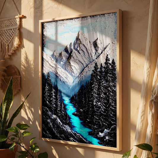 Mountain view Wall Art Home Decoration | Aesthetic Floral Paintings With Frame For Living Room Bed Room Hotel Wall Decor Digital Reprint (13x17 inch)