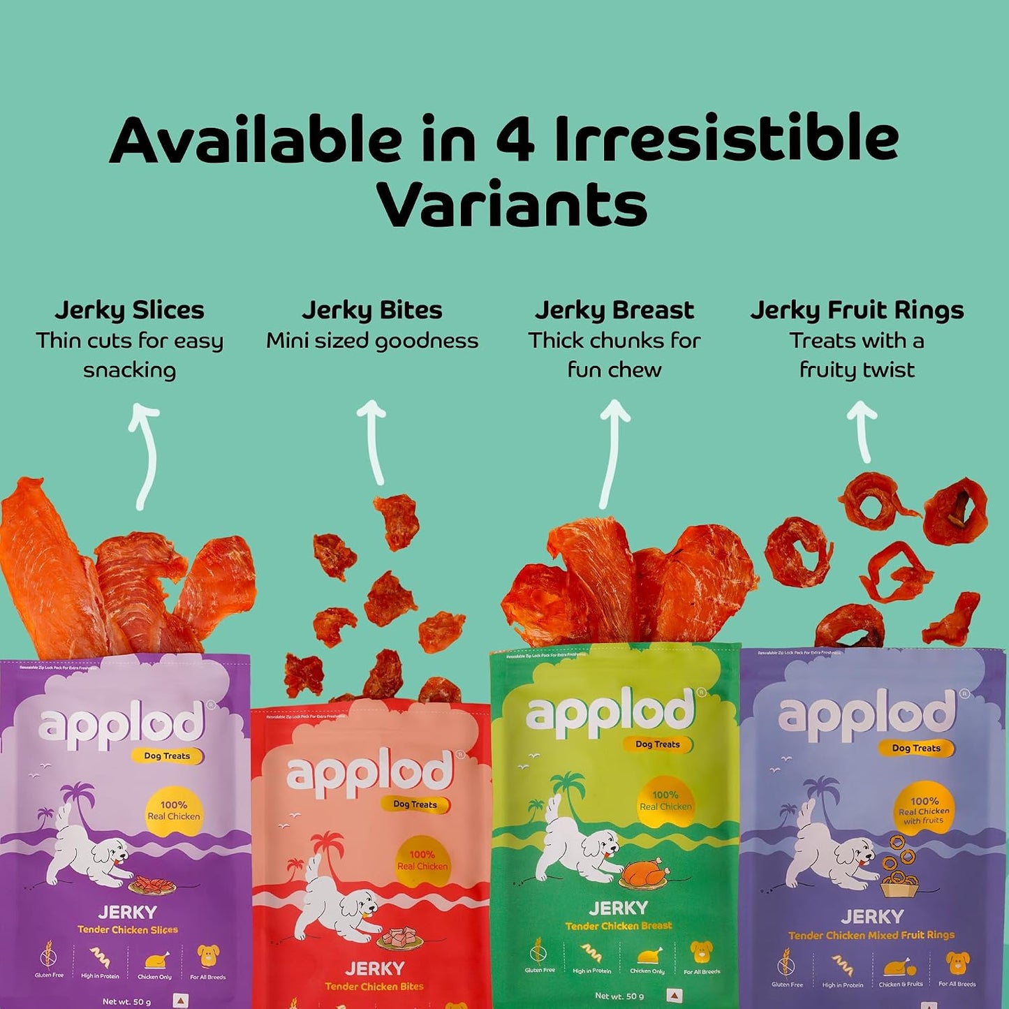 Applod Tender Chicken Jerky Slices Dog Treats | Made with Real Chicken Breast | High-Protein, Low-Fat Grain-Free Reward Snacks for Dogs | 50g