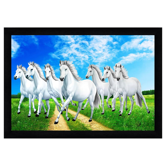 Runing Seven Horses Painting With Frame 13 Inches X 10 Inches (Style 3)