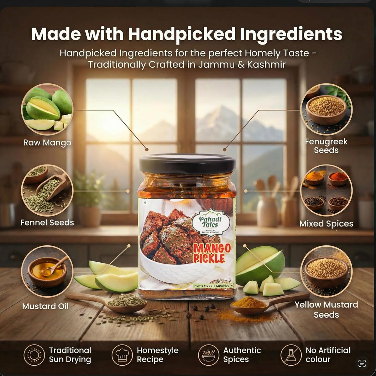 Pahadi Tales Mango Pickle 200g | Aam ka Achar in Mustard Oil | Sundried Kache Aam ka Achaar | Homemade Ghar Ka Achar | Traditional Pahadi Recipe | Made in Jammu & Kashmir
