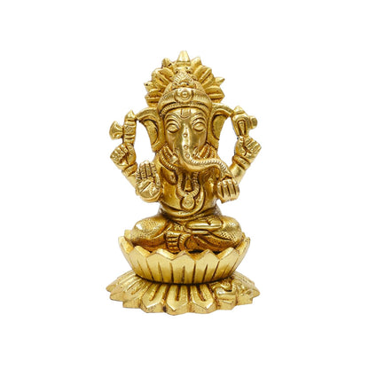2.7 Inch Pure Brass Kamal Ganesh Idol | Lotus Seated Lord Ganesha Murti for Home Temple, Office Desk, Spiritual Décor, Diwali & Auspicious Gifting