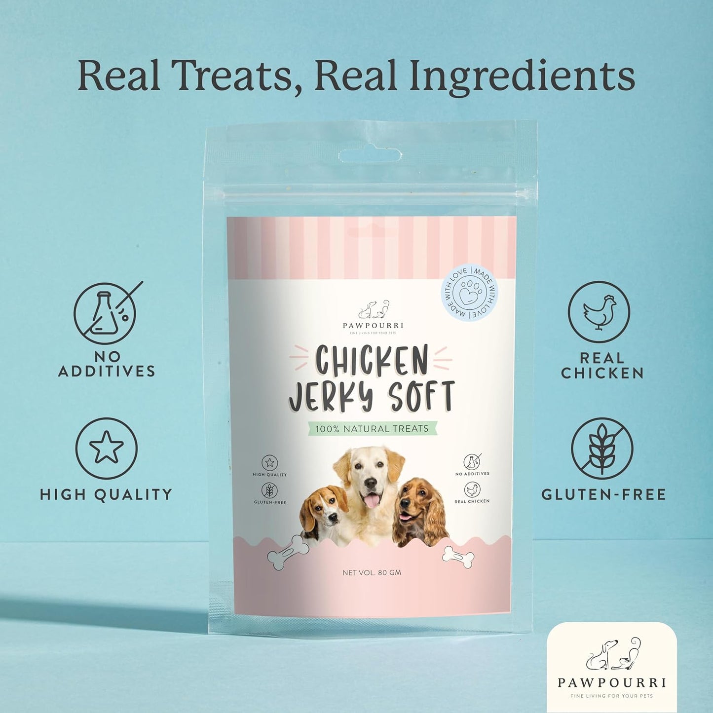 PAWPOURRI Made with 100% Natural Chicken JerkySoft Treats Suitable for All Sized Dogs & Breeds (Chicken Jerky Soft)