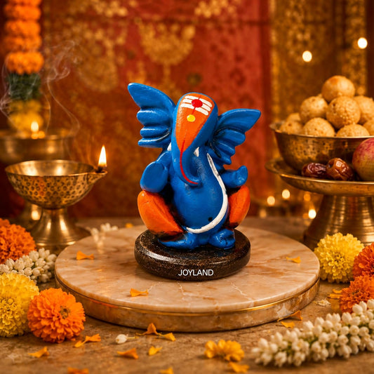 JOY LAND Blue Ganesha Idol | Resin & Marble Dust Ganpati Murti for Home, Office & Car Dashboard | 3.5 Inch