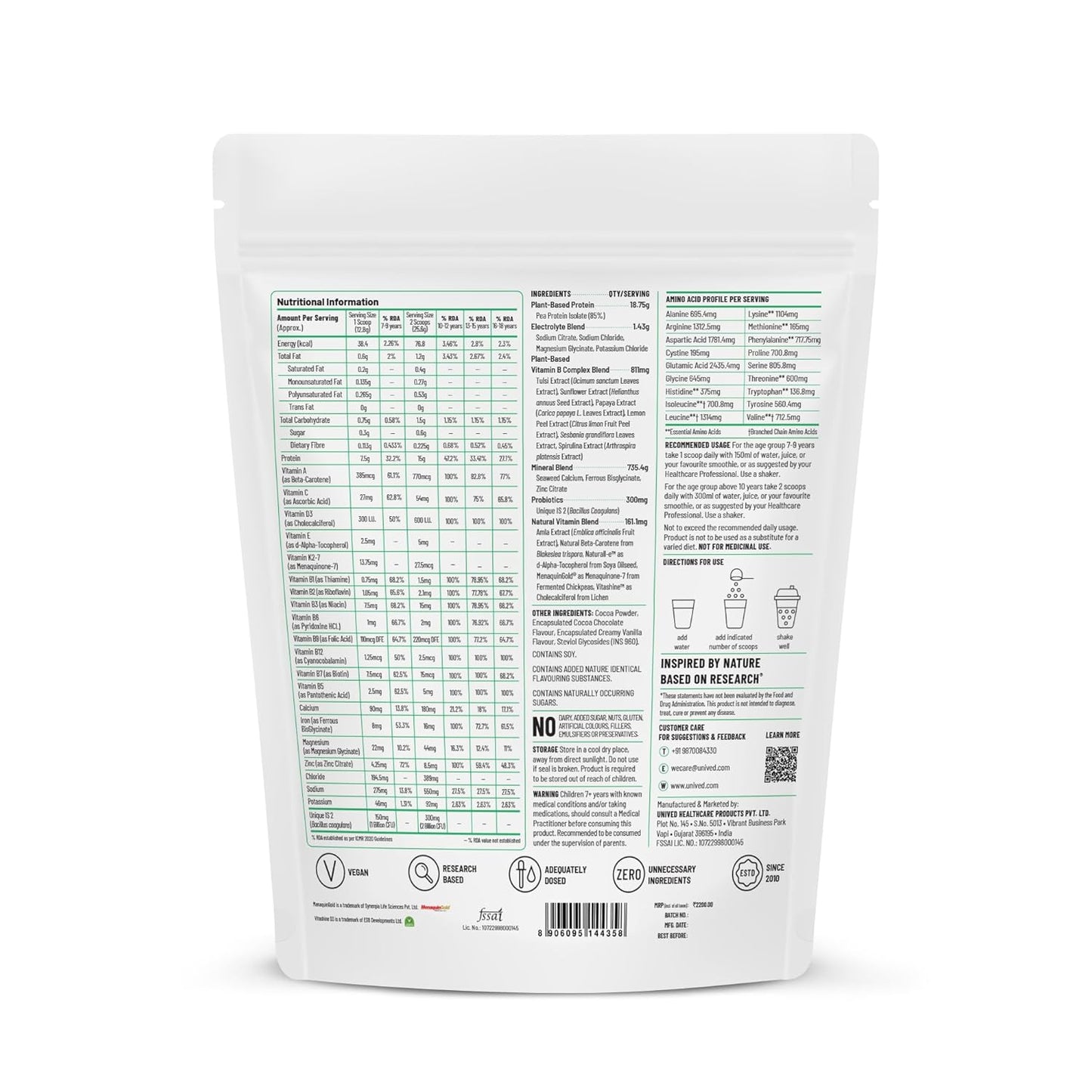 Zephivo Unived Juniors Daily Nutrition - 15g Pea Protein, Electrolytes, Plant-Based Vitamins, Calcium, Iron, Zinc, Probiotics, Sugar-Free - Comprehensive Nutritional Support for Ages 7-18
