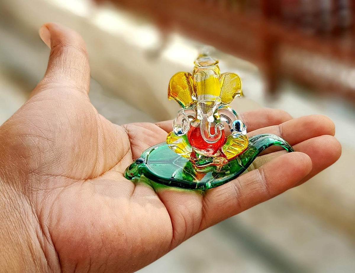Ganesha Ganesh Murti Idol Statue Sculpture - 2.5" Inches - Car Dashboard Idols | Crystal Glass - Multi-colour