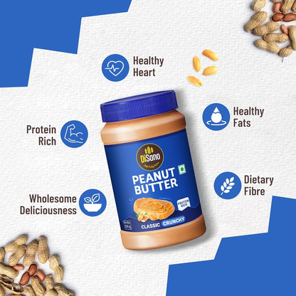 DiSano Classic Peanut Butter Crunchy, 924g, 25g Protein, Roasted Peanuts, Ideal for Pre & Post-Workout, Healthy Spread for Breakfast & Snacking