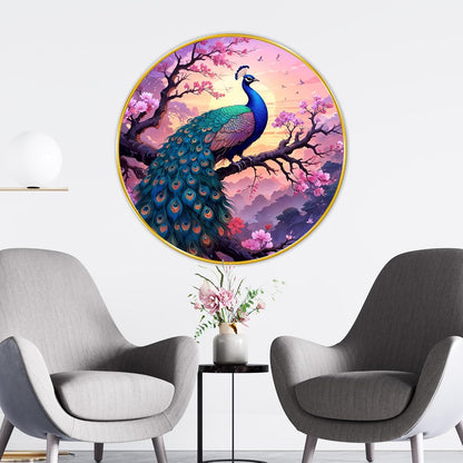 Peacock modern art Premium Sparkle lamination Golden Slim Frame 50.8 cm x 50.8 cm Large Size, For Home/Office/Hotel painting GRL116
