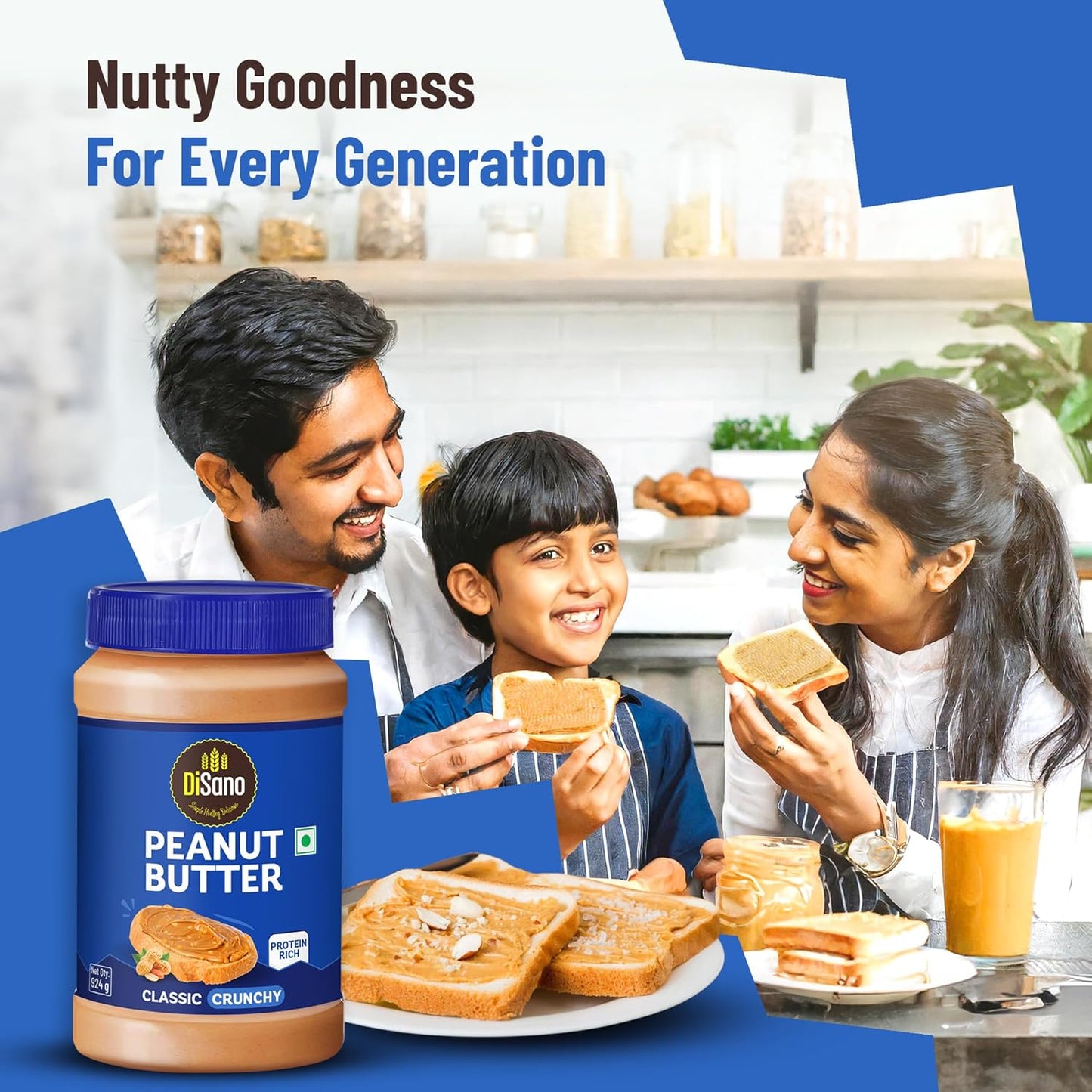 DiSano Classic Peanut Butter Crunchy, 924g, 25g Protein, Roasted Peanuts, Ideal for Pre & Post-Workout, Healthy Spread for Breakfast & Snacking