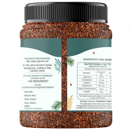 Eatmate Premium Flax Seeds | Raw & Natural Alsi Seeds | Rich in Protein & Dietary Fibre | High in Antioxidants & Iron | Healthy Superfood for Smoothies, Salads & Daily Nutrition