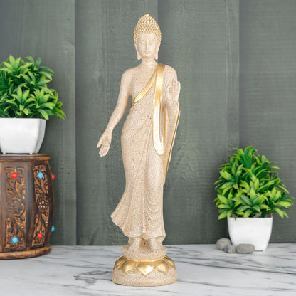 New Standing Buddha Statue showpiece Idol Home Decor Items for Living Room and Gifts (Stone White)