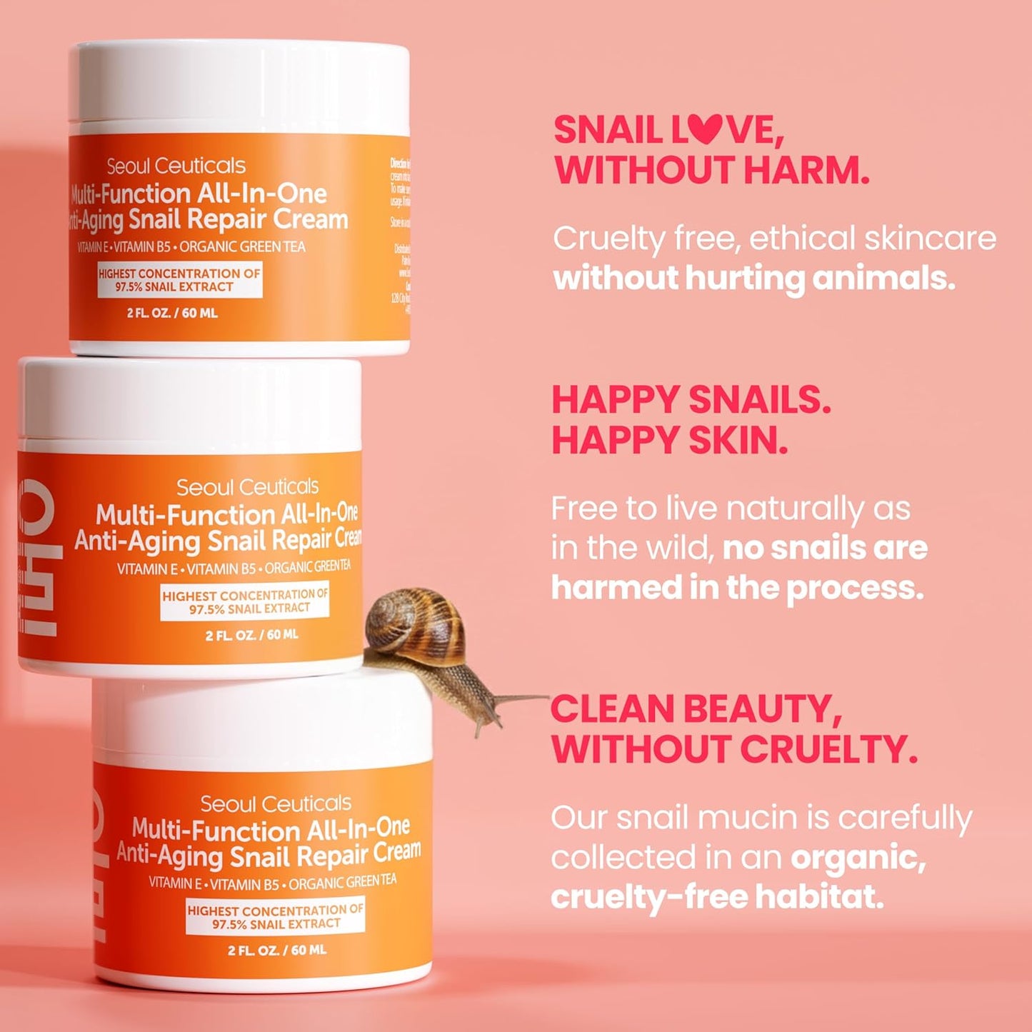 SeoulCeuticals 97.5% Snail Mucin Moisturizer for Face | 60ml Korean Skin Care Snail Mucin Cream with Aloe, Shea Butter & Jojoba | Lightweight, Non-Comedogenic Daily Repair Night Cream