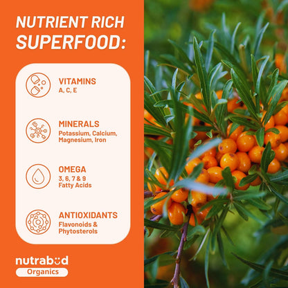 Nutrabud Organics Himalayan Sea Buckthorn Berry Juice - 500 ml - Natural Source of Vitamin C, Omega 3 6 7 9, Antioxidants For Immunity, Skin Glow & Gut Health - 50 Glasses (500ml (Pack of 1))