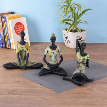 Resin Yoga Lady Showpiece For Home Decor & Office Decor (Set of 3), Multi Colour, figures