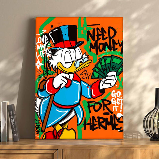 Modern Pop Art Duck Money Canvas Wall Art Painting For Living Room | Graffiti Street Art Canvas Painting | Bold Cartoon Artwork for Home, Office & Café Décor, 41x56 cm
