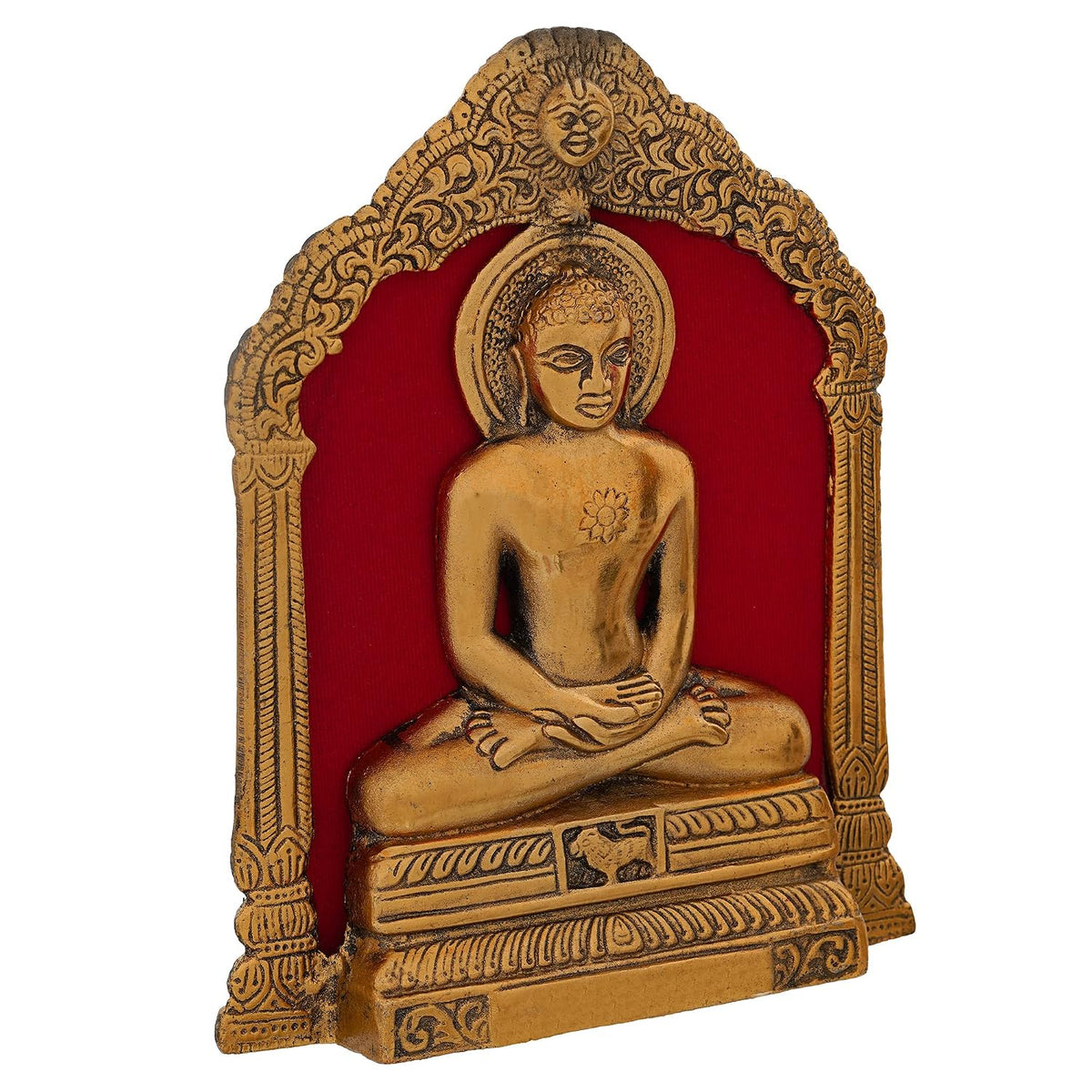 Premium Metal Mahaveer Swami Idol Statue Wall Hanging for Home and Office Decor| Mahaveer Swami murti for Home Decor (7 x 8.5 Inches, Gold