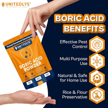 Unitedlys 200g Boric Acid Powder for Cockroaches Control | Multi Purpose Cleaner Powder for Household Cleaning, Carrom Board Use & Rice Storage Protection | Effective & Safe Stain Remover for Kitchen