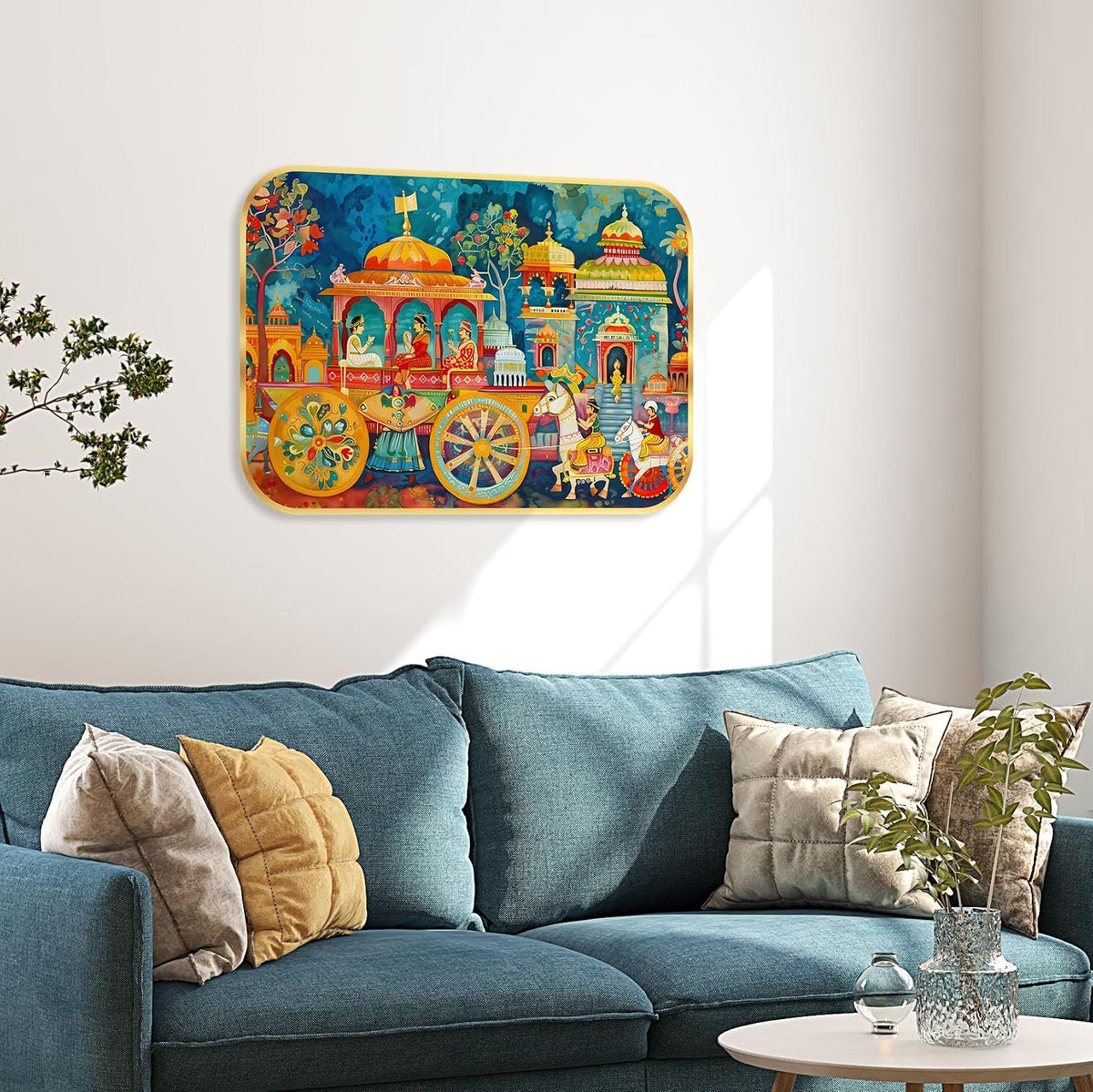 Beautiful scenery modern art Premium Sparkle Lamination Finished Surface Golden Slim Frame 35 cm x 28 cm Large Size, For Home/Office/Hotel painting KG74