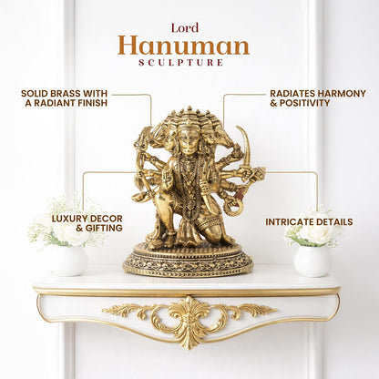 Brass Panchmukhi Hanuman Ji Idol | Handcrafted Hanuman Murti for Pooja Room | Home Temple & Festival Gift (Design01: L6 x W5.5 x H7 cm)