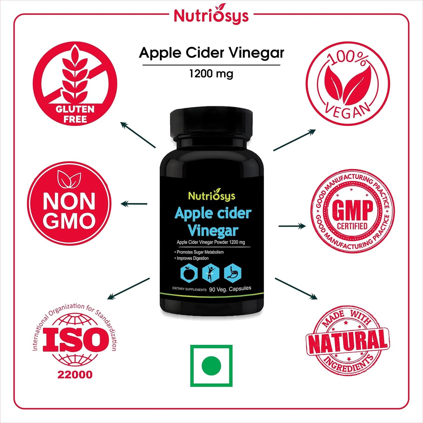 Nutriosys Apple Cider Vinegar 1200mg - 90 Veg Capsules (Pack of 1)