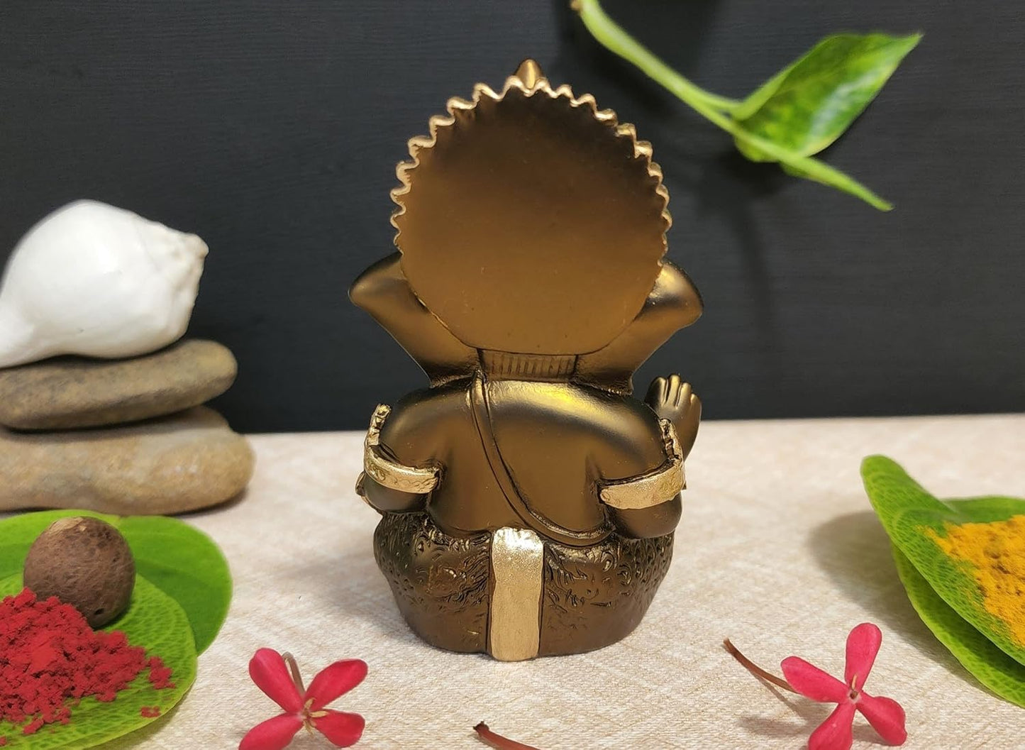 Gold Art India Handcrafted French Brown Mukut Ganesha Idol (3.5") - Perfect for Car Dashboard, Home or Office Decor and Gifting, Idol