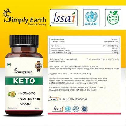 Simply Earth Natural Keto Weight Management Supplement, Belly Fat Burner for Men and Women (Green Coffee + Green Tea + Garcinia Cambogia) - 60 capsules