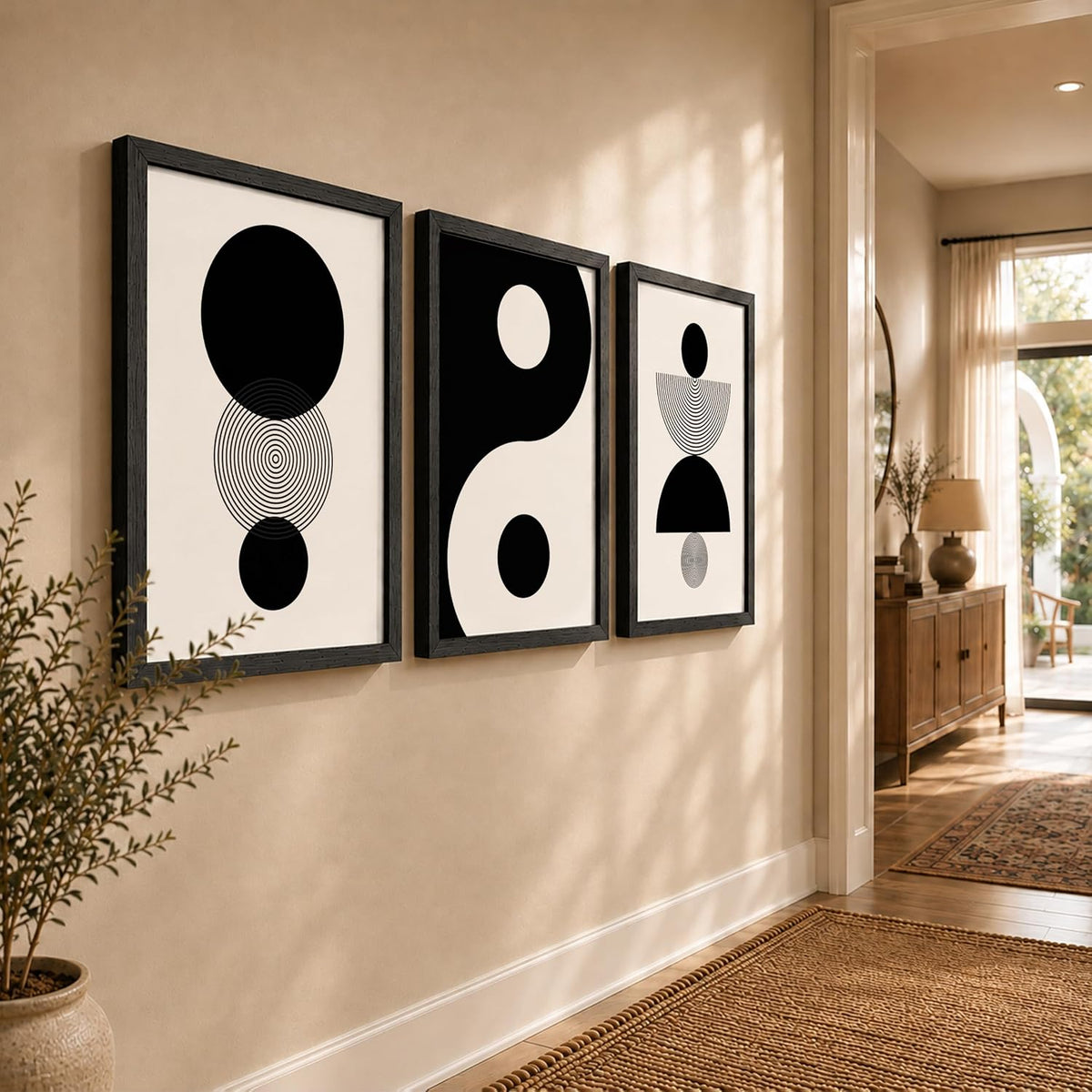 Minimalist Moon wall decor framed paintings for living room, Set of 3 Wall art frames for home decoration (Geometric pattern) (Theme-Minimalist) (Art-5, 10x13inch)